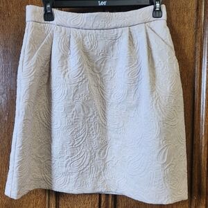 Ivory Jacquard Pencil Skirt With Zipper, Pockets and Pleats